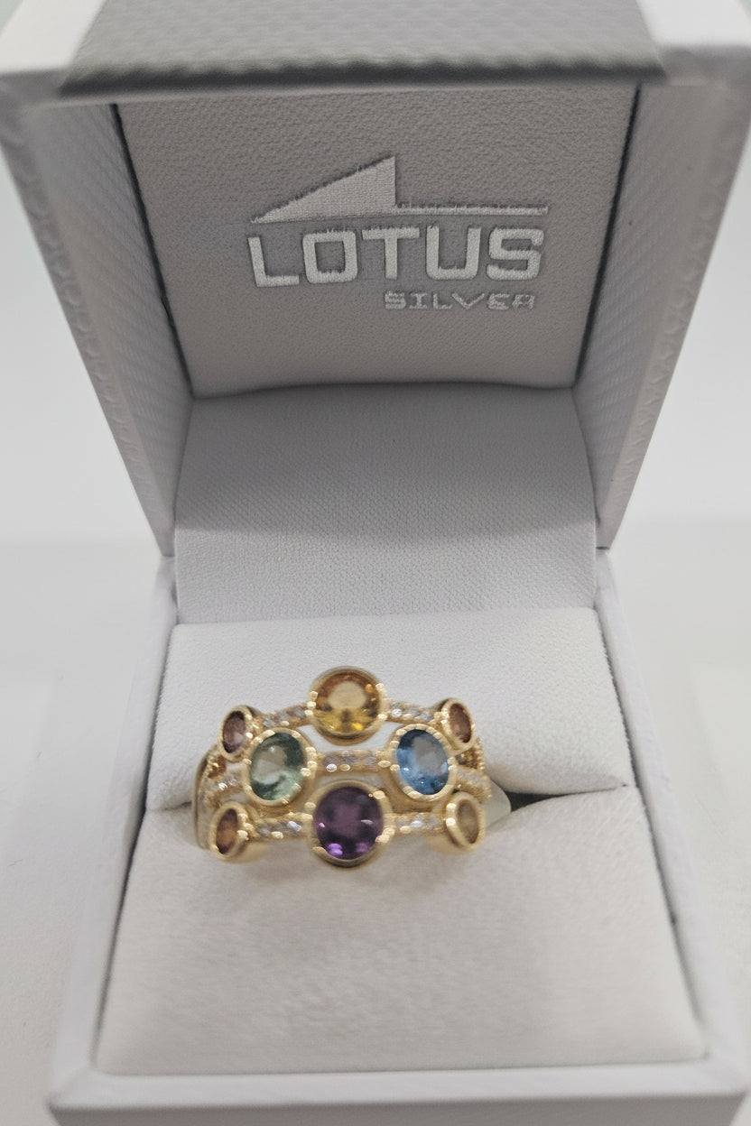 Sterling silver Goldplated multi coloured stone ring