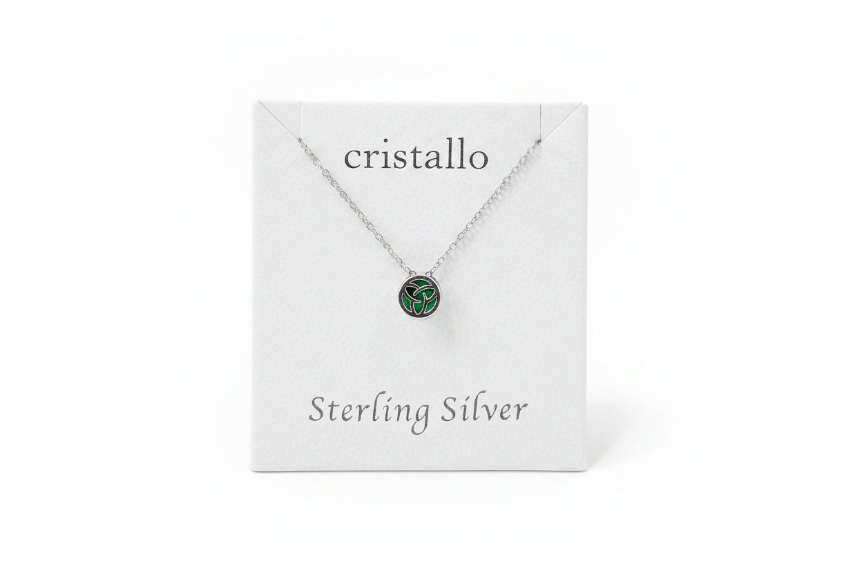Sterling Silver Necklace with Celtic Knot with Green Stone