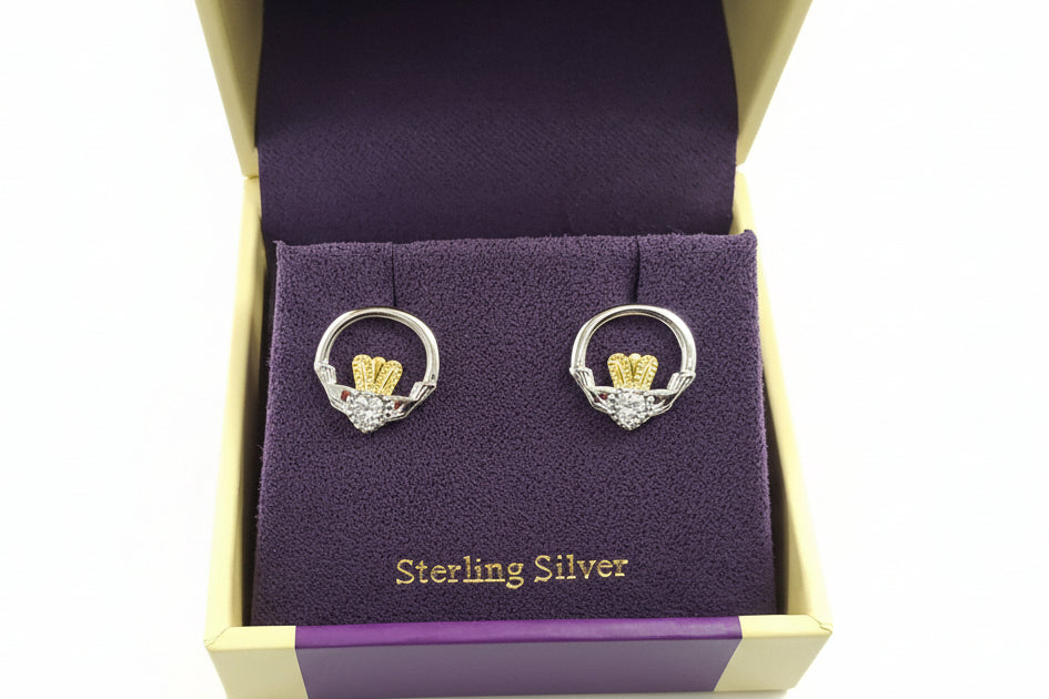 Clear Stone Claddagh Earrings