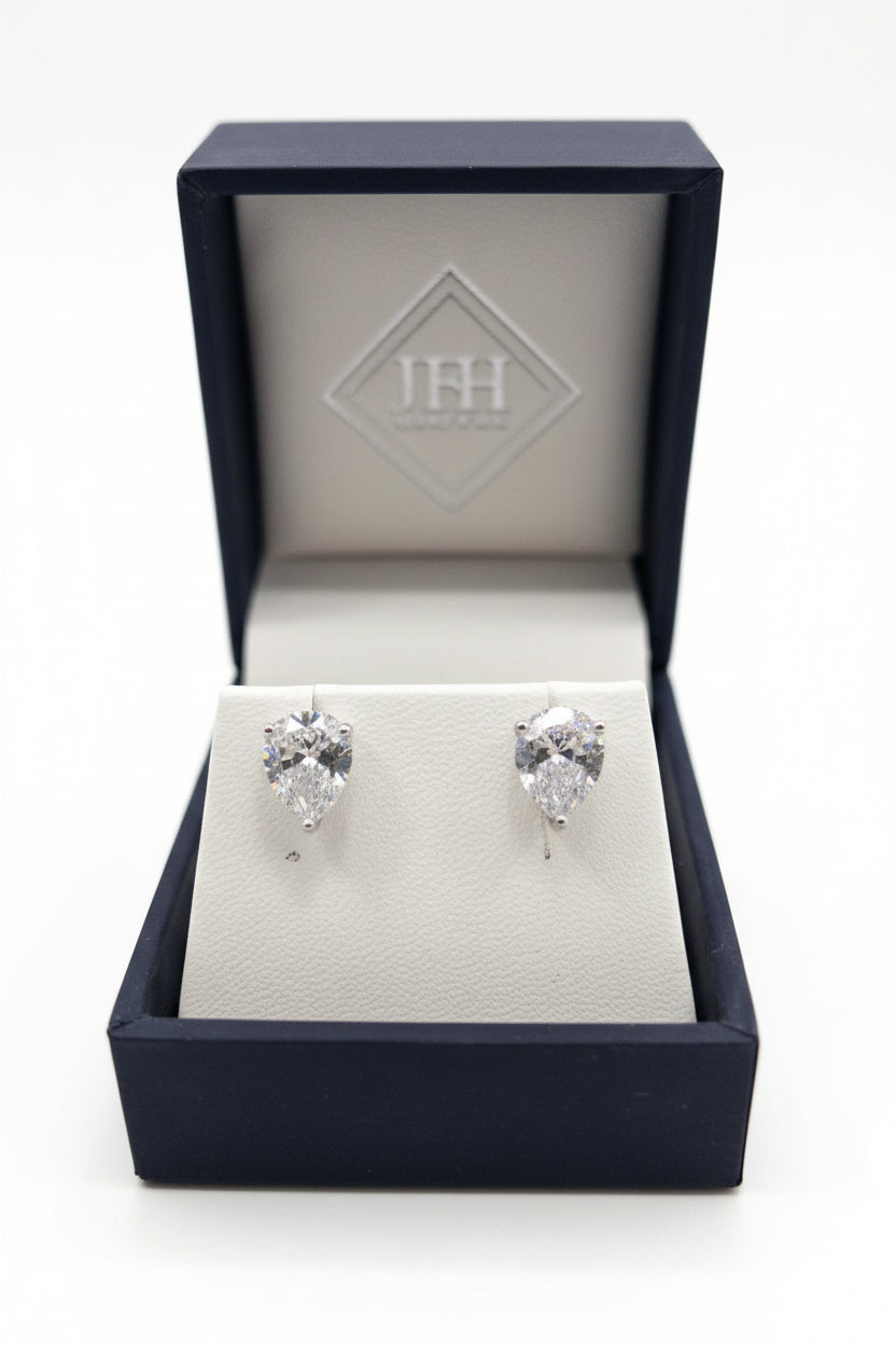 Sterling Silver Pear Cubic Zirconia Stud 8mm Earrings