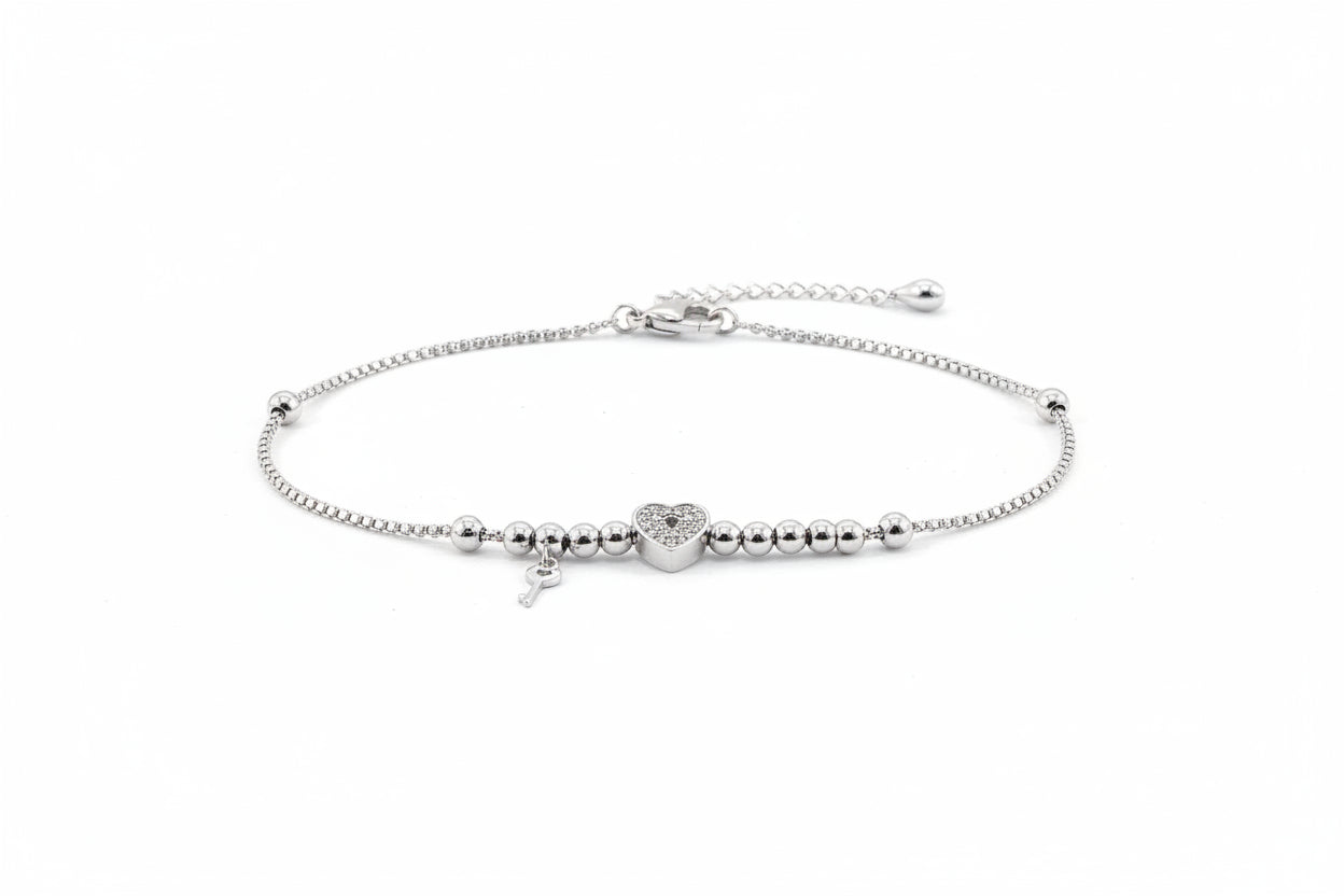 Silver Bracelet withornate lock & key