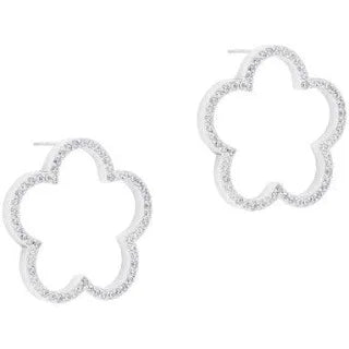 Tipperary Fleur Cut Out Cubic Zirconia Inset Earrings Silver