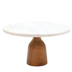 Hestia Round Marble Cake Stand with Acacia Wood Stand