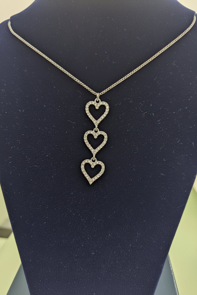 Silverplated Triple Heart Drop Pendant
