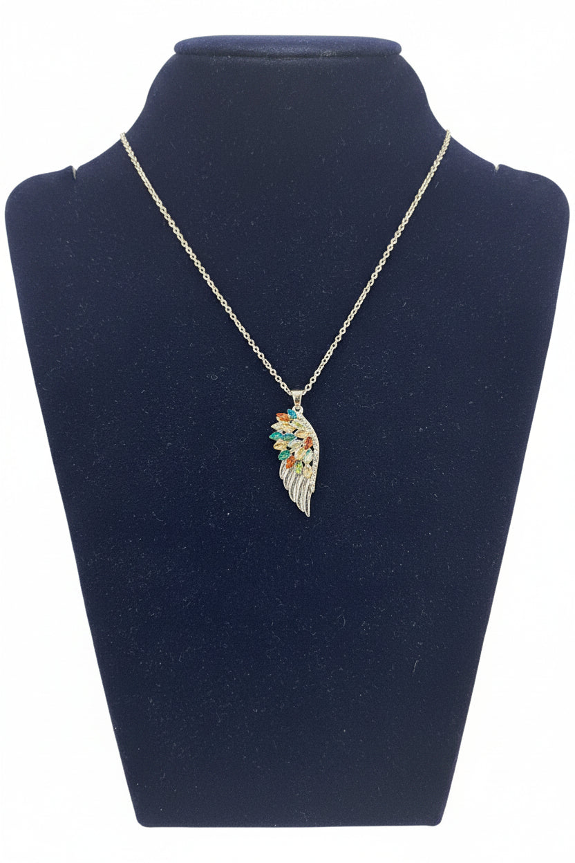 Silverplated Angel Wing with Coloured Stones