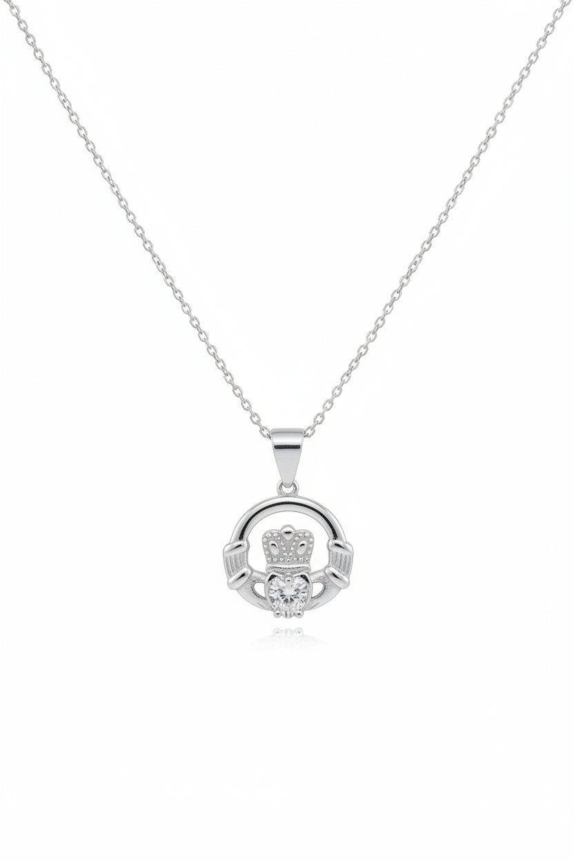 Sterling Silver claddagh pendant with clear stone
