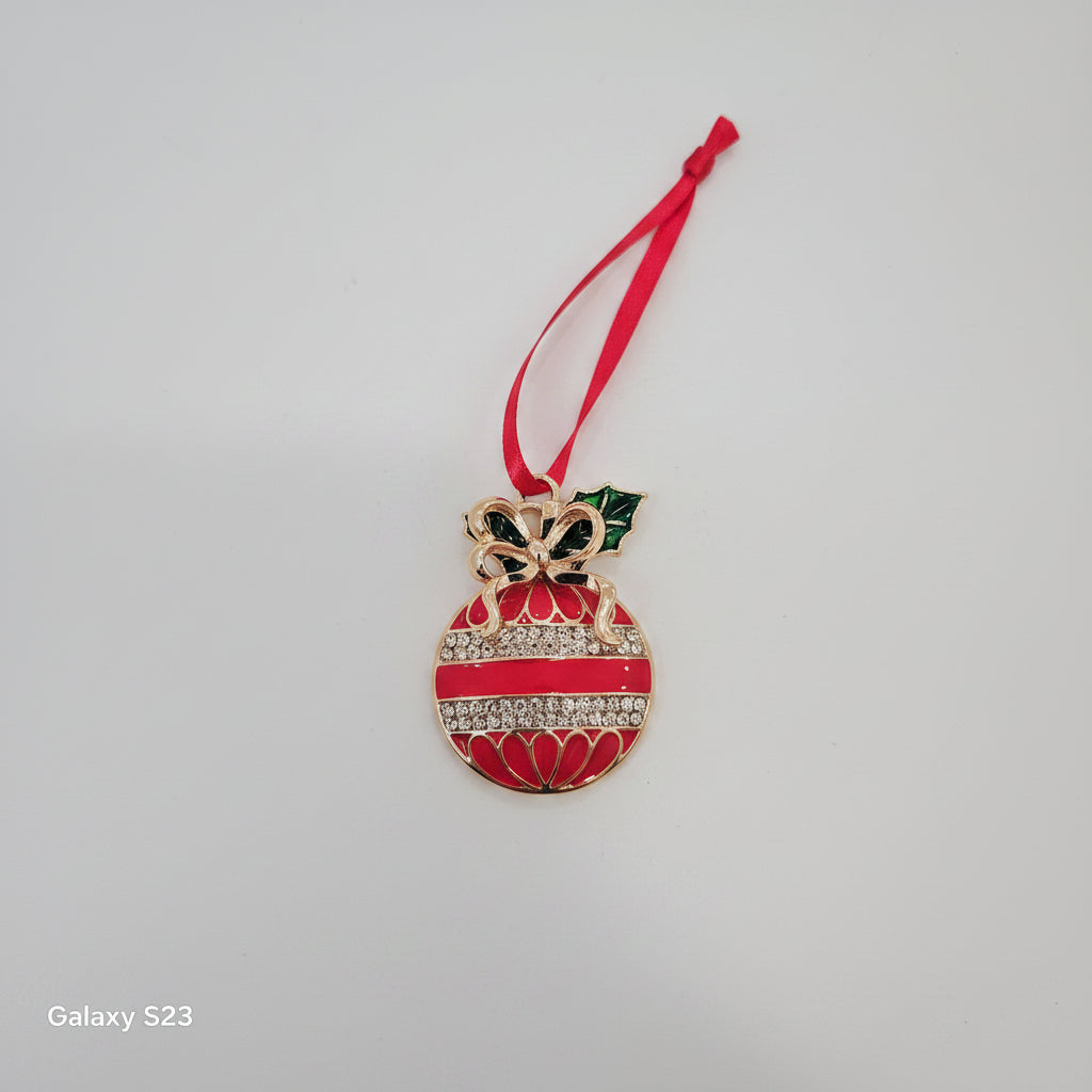 Red Bouble Christmas Tree Decoration with Holly & Dimante
