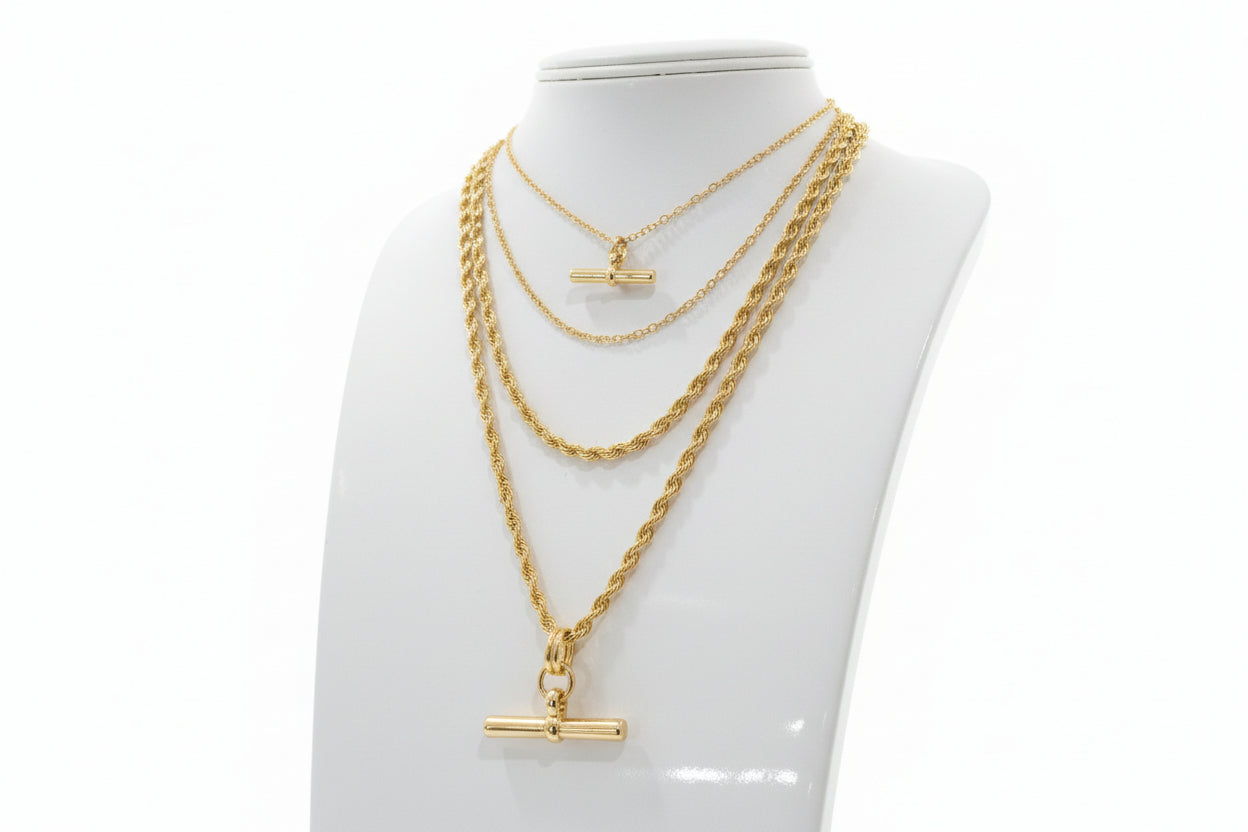 Gold Double T Bar Necklace