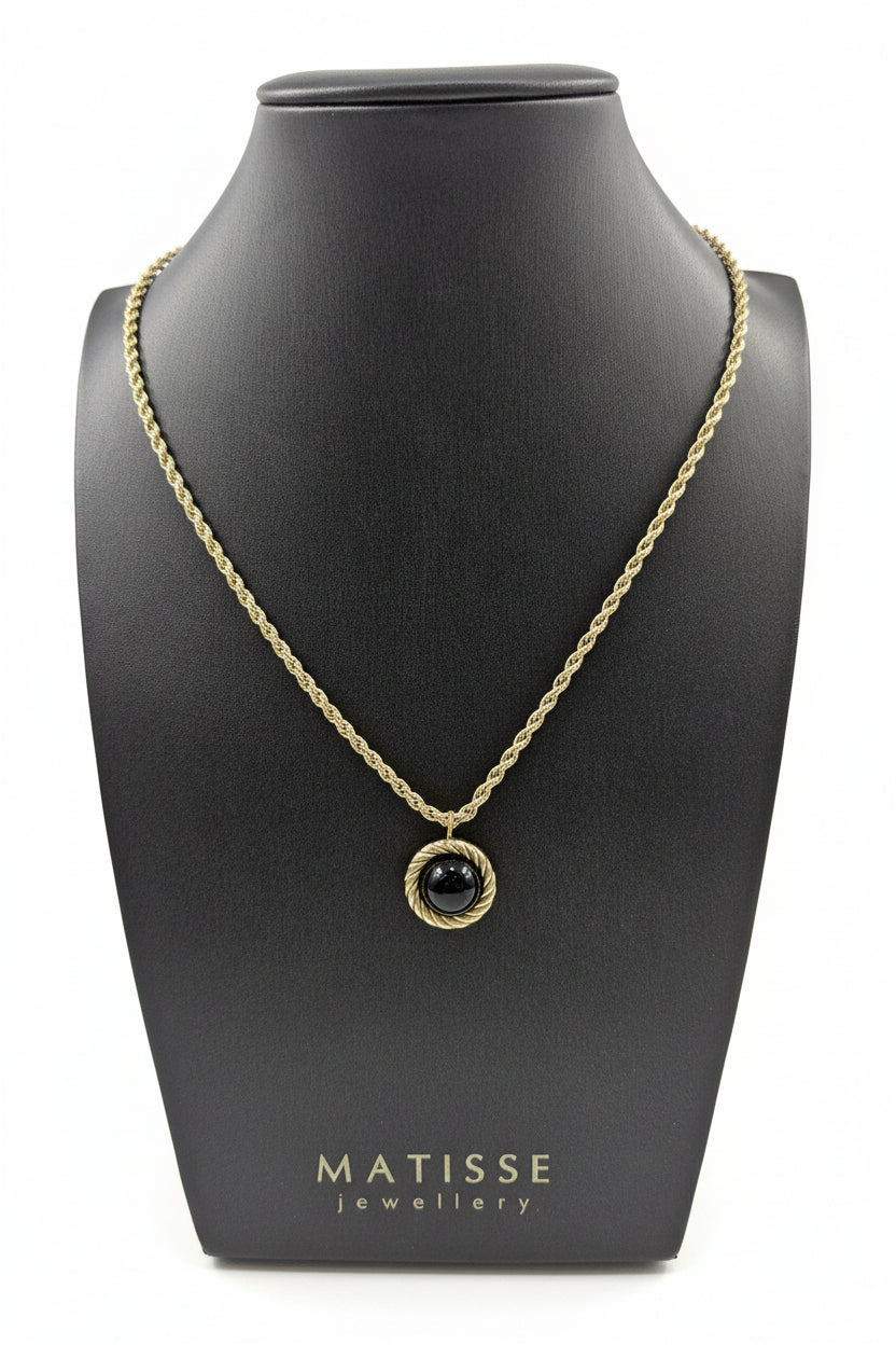 Goldplated Twist Rope Necklace with Coffee Stone
