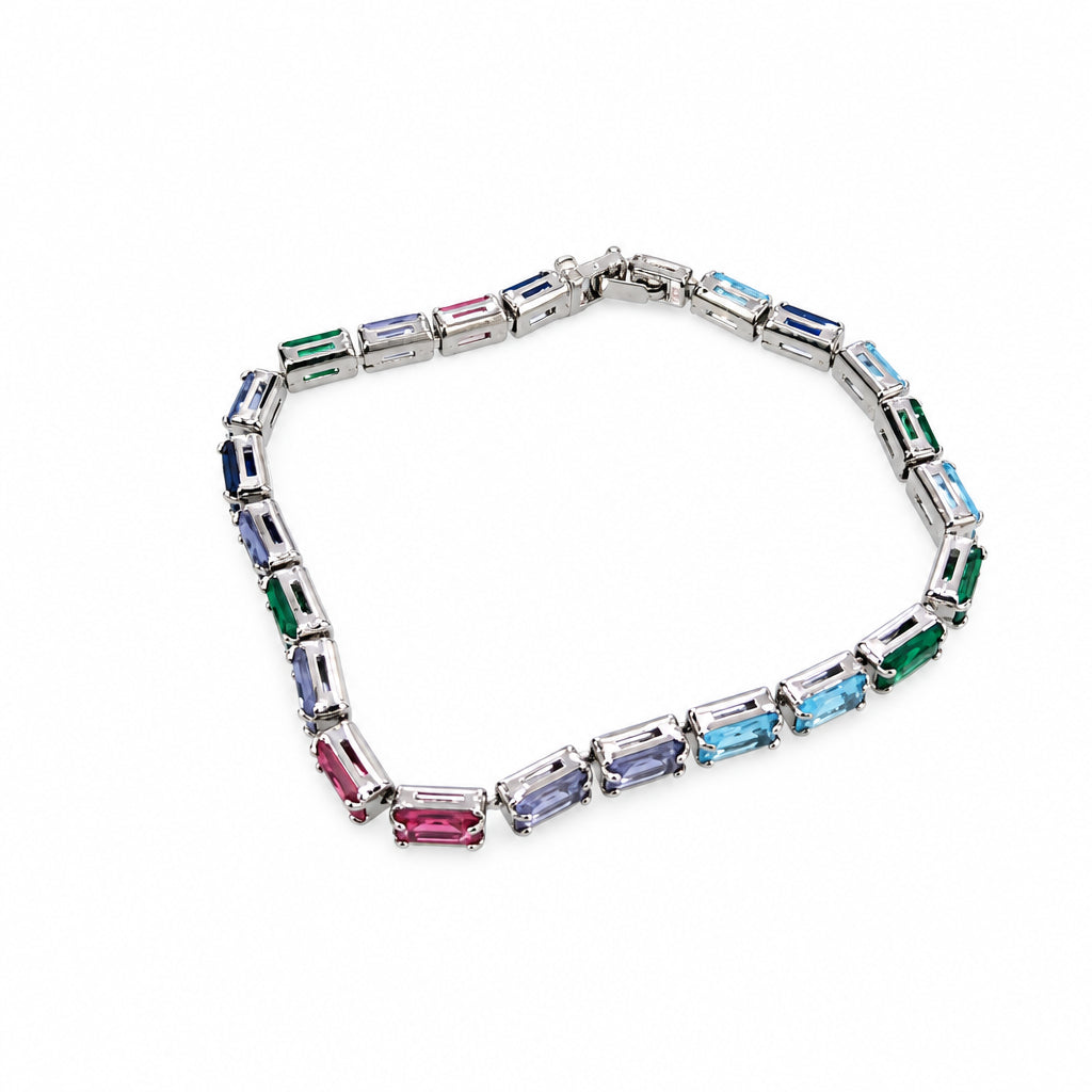 Multi Coloured Stone Silverplated Bracelet