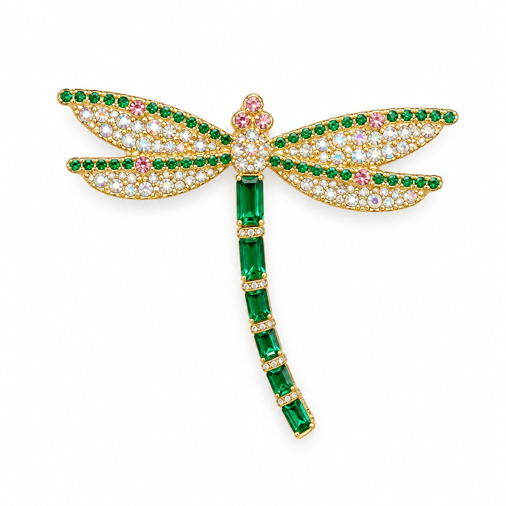 Dragonfly with emerald stones