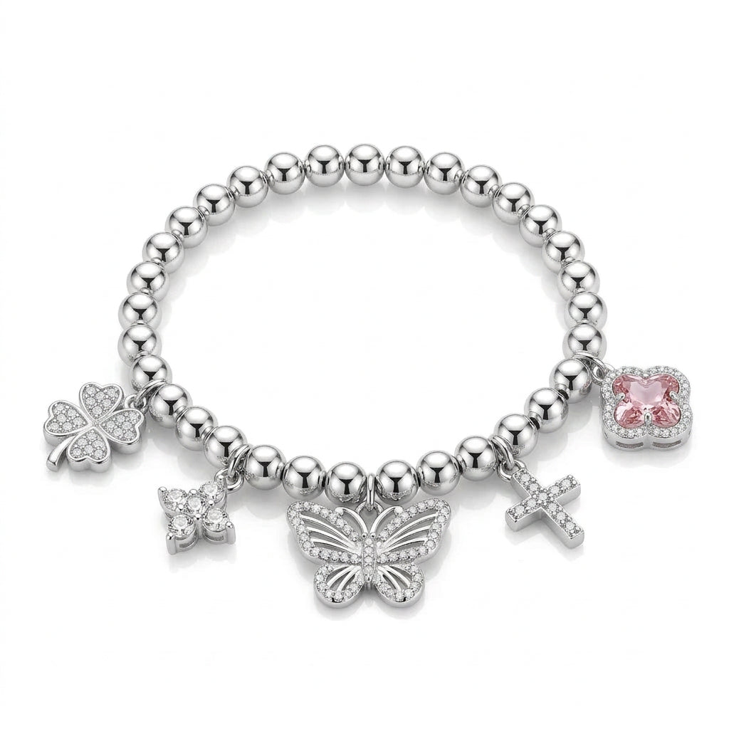 Silverplated Charm Stretch Bead Bracelet