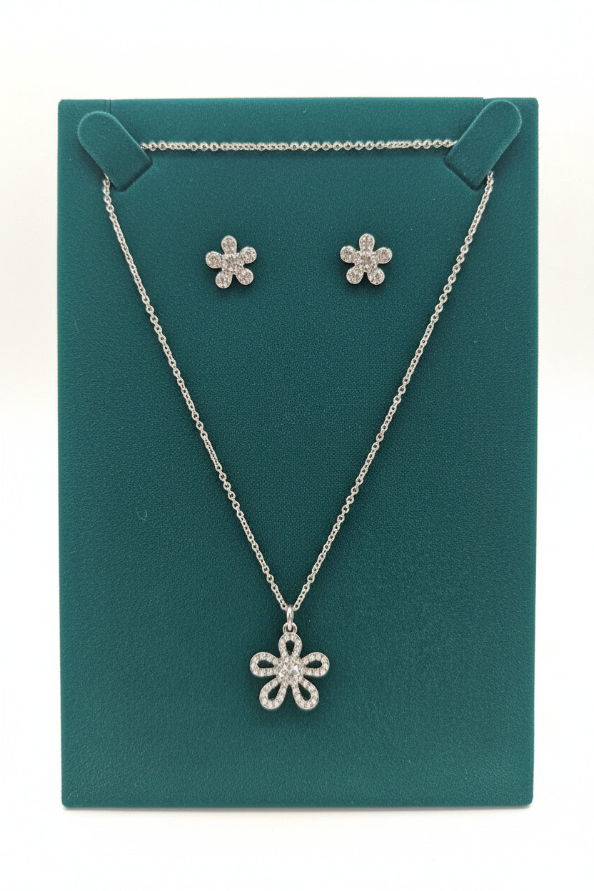 Silverplated Flower Pendent & Earrings Gift Set