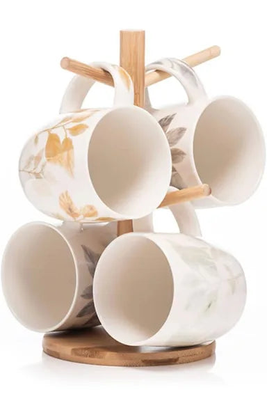 Leaves Mugs Set 4 & Mug Tree