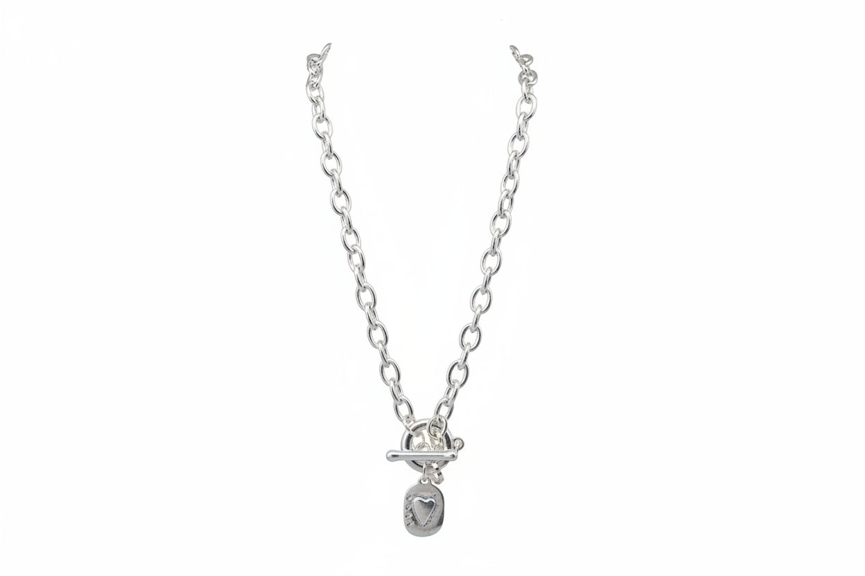 Silver T Bar Necklace with Charm