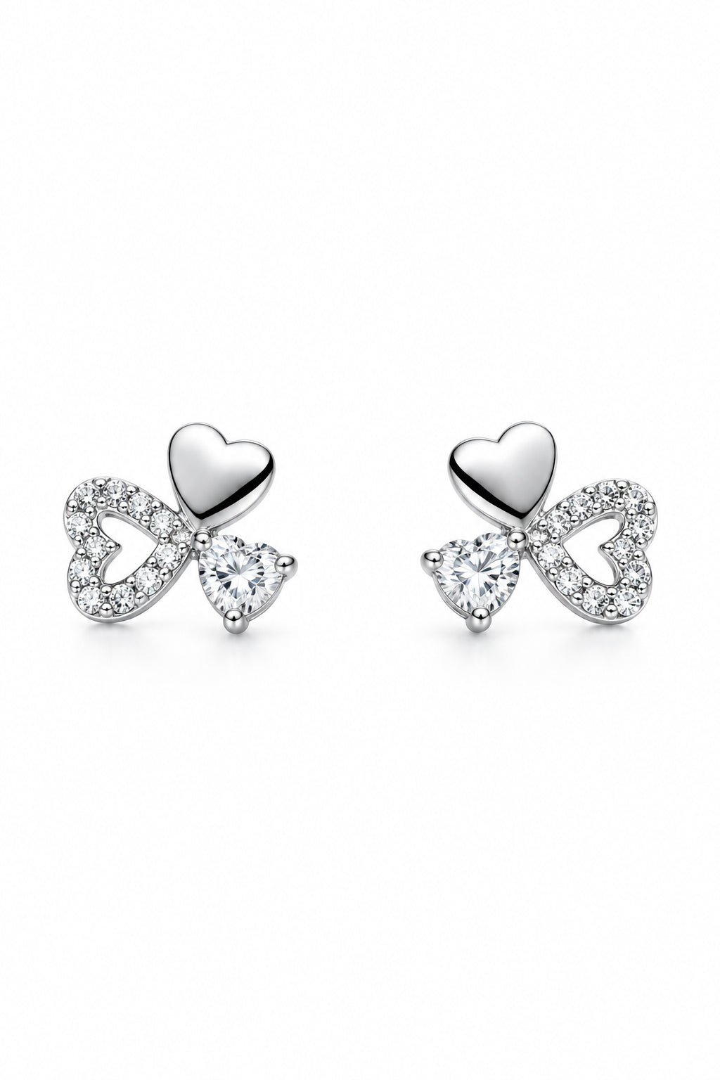 Sterling Silver CZ Heart Stud Earrings