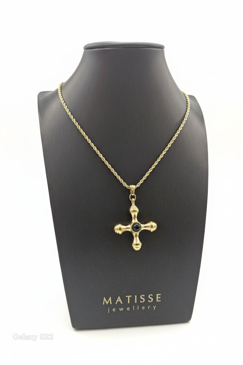 Twist Chain with Goldplated Cross & Tourmaline Stone