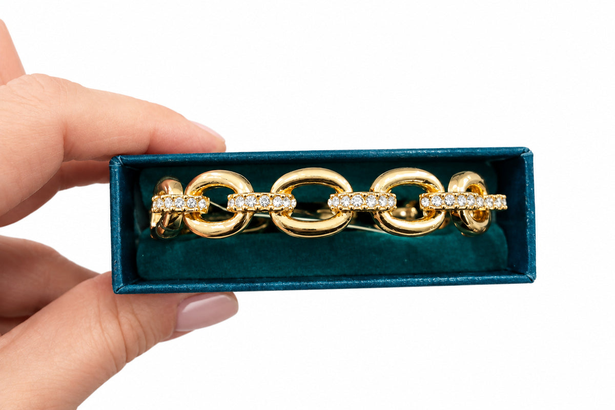 Goldplated Clear stone Chain Bangle