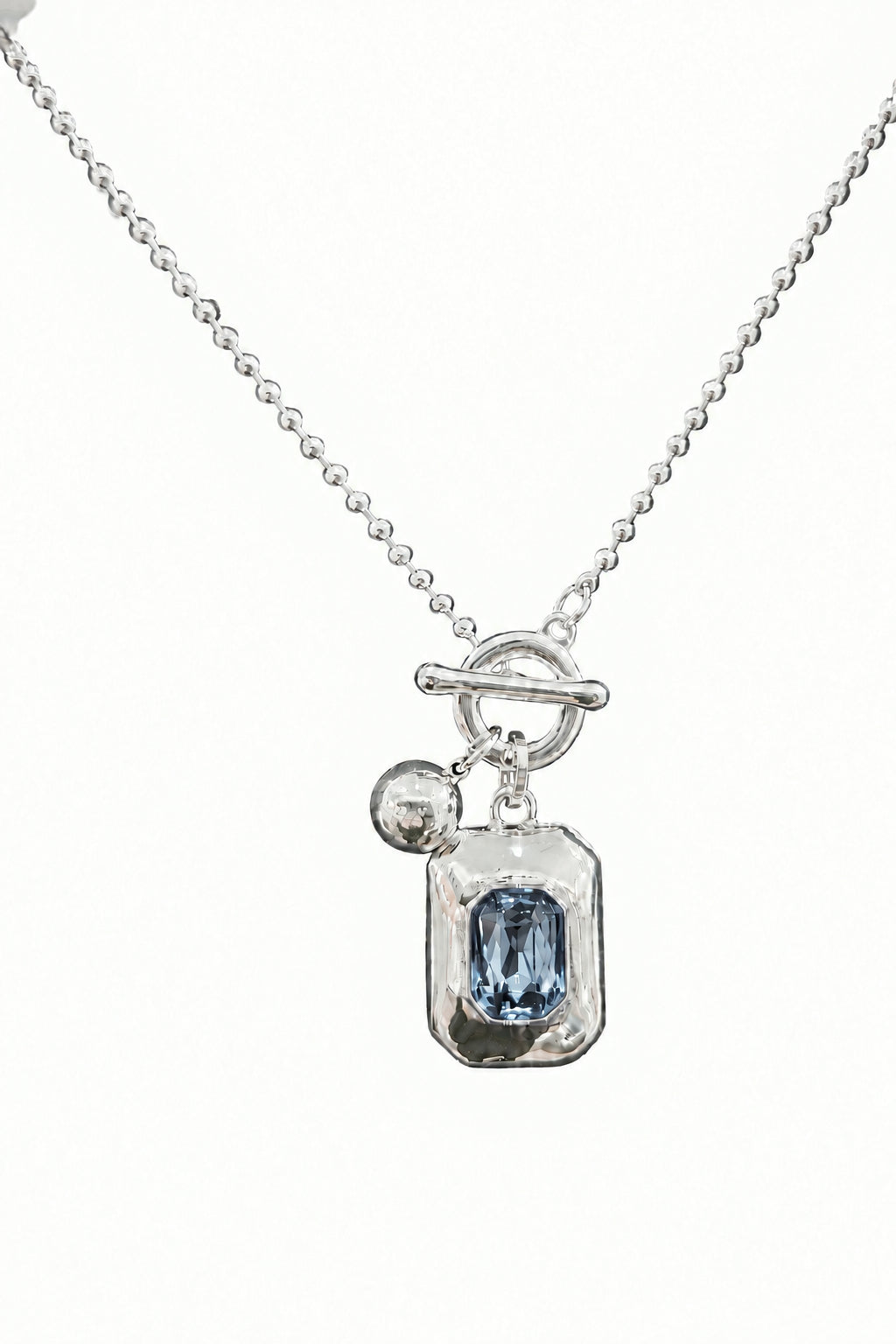 T Bar Necklace with Blue Grey Stone