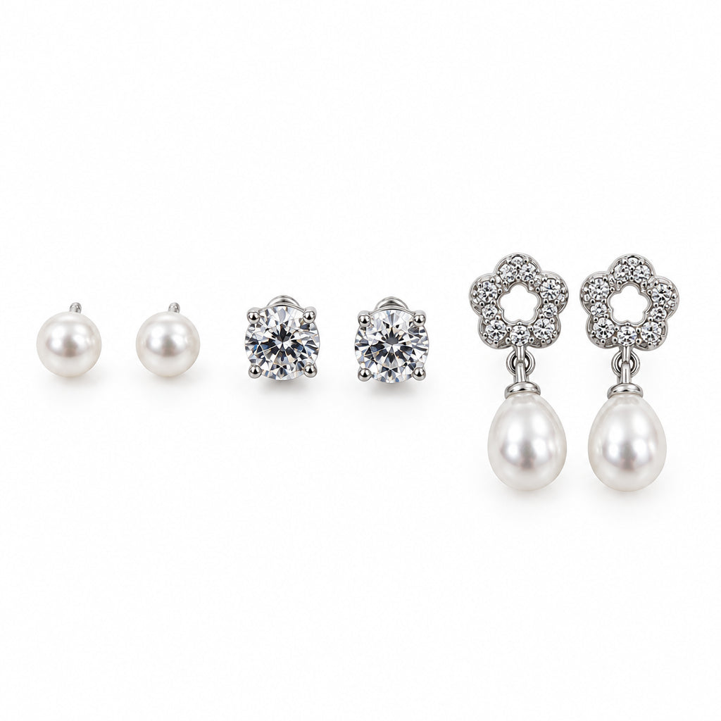 Trio of Earrings Pearl & Dimante