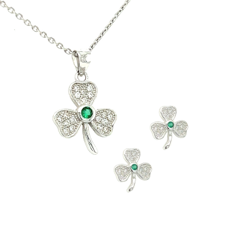 Cailin Shamrock Green Stone in Crystal Circle