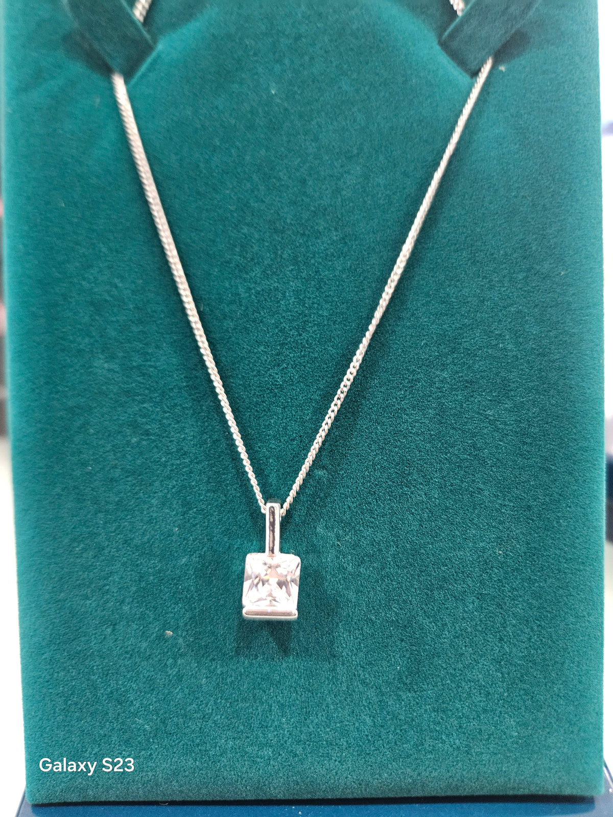 Silverplated square clear stone pendant