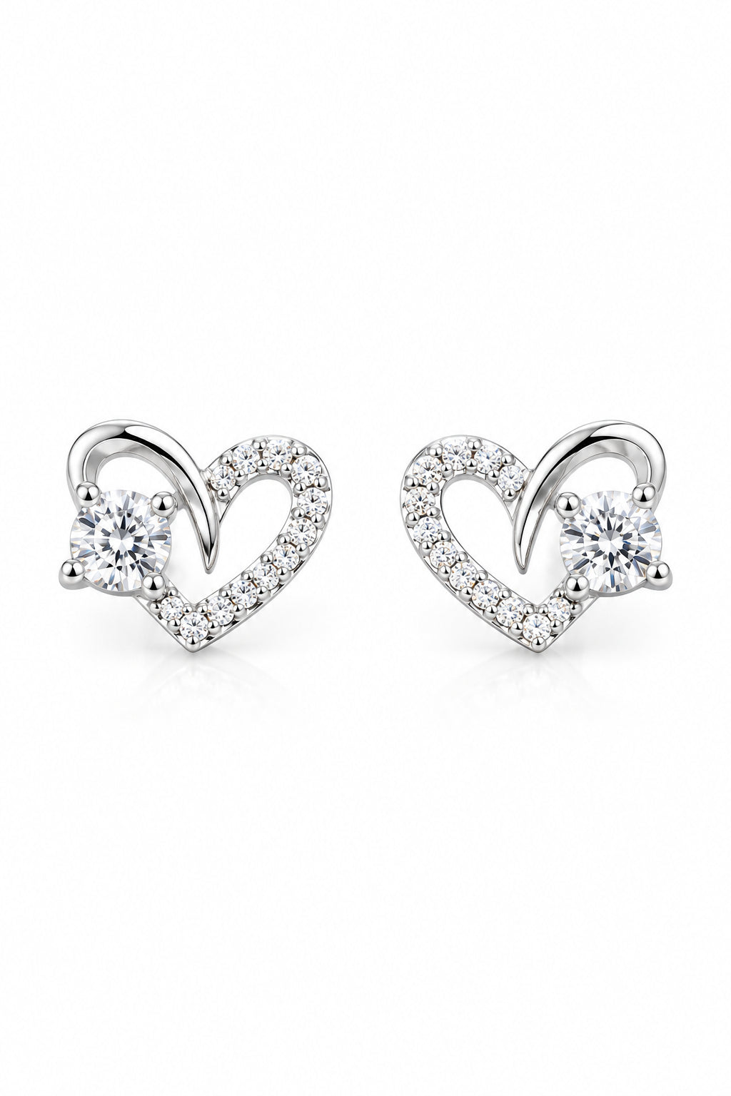 Sterling Silver CZ Heart Stud with Dimante Earrings