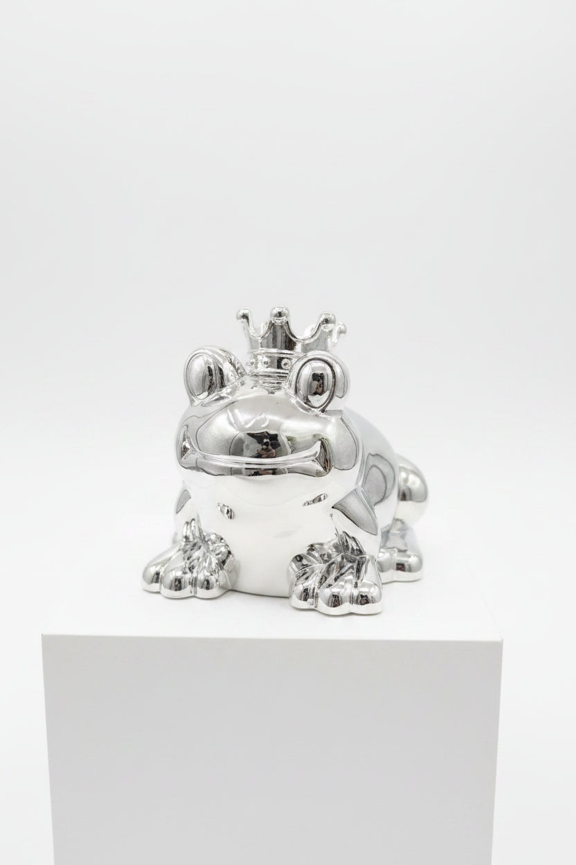 Silverplated frog with crown moneybox