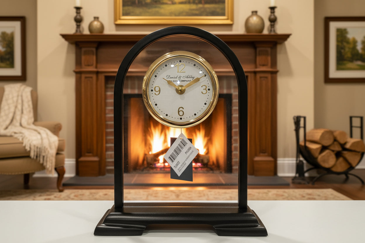 Glass Mantel Clock Black/Gold 24cm