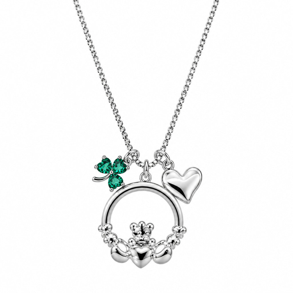 Silverplated Claddagh with Green Stone Shamrock & Heart