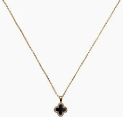 Newbridge Gold Plated Black Clear Stone Clover Pendant