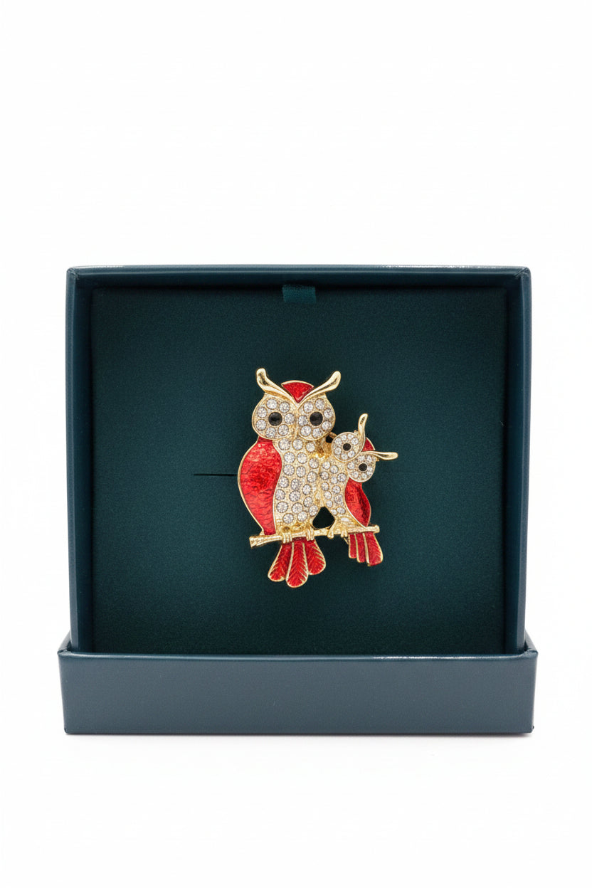 Owl Brooch with Clear Stones