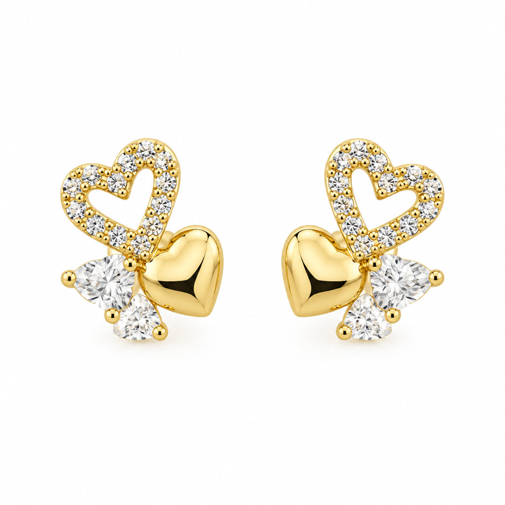 Gold Plated Sterling Silver CZ Heart Stud Earrings