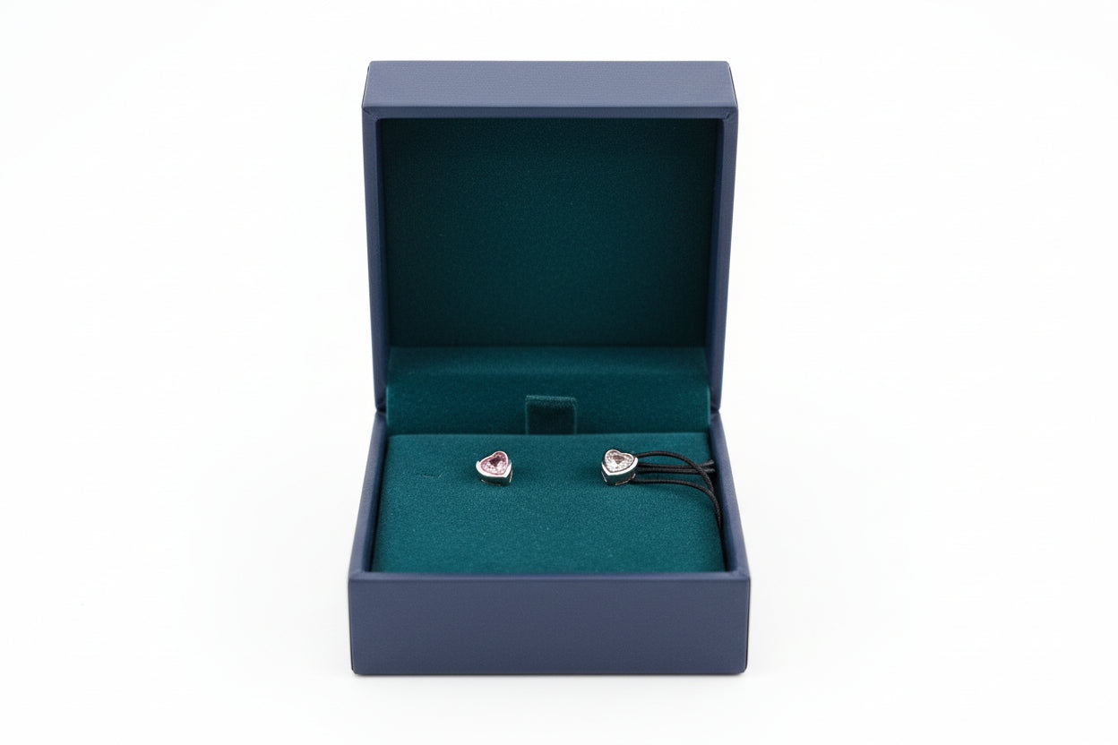 Silver Pink Cubic Zirconia Heart Stud Earrings