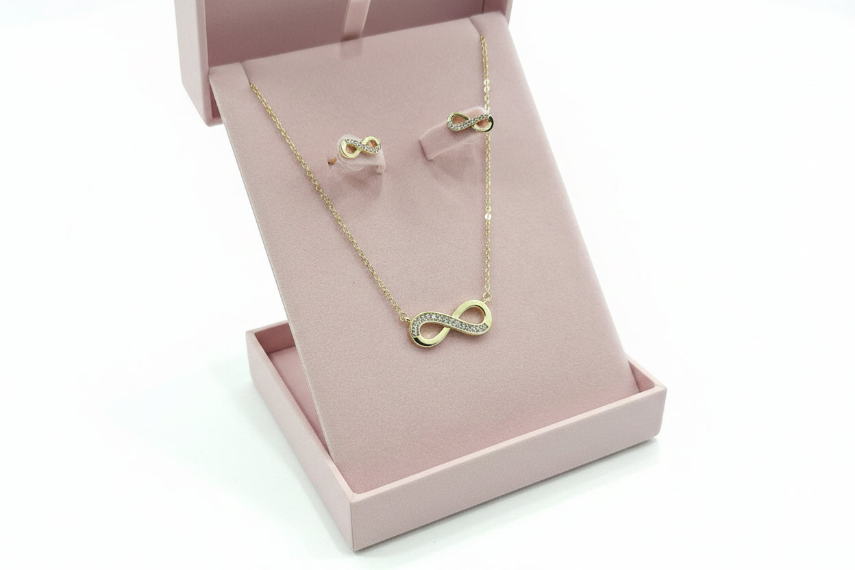 Goldplated infinity necklace & earring set