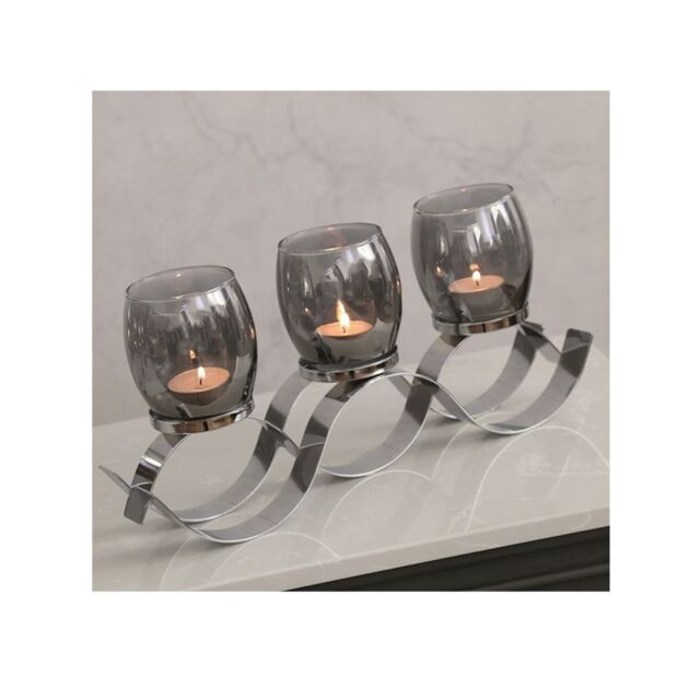 Smoke greywave tealight  holder 47 cm