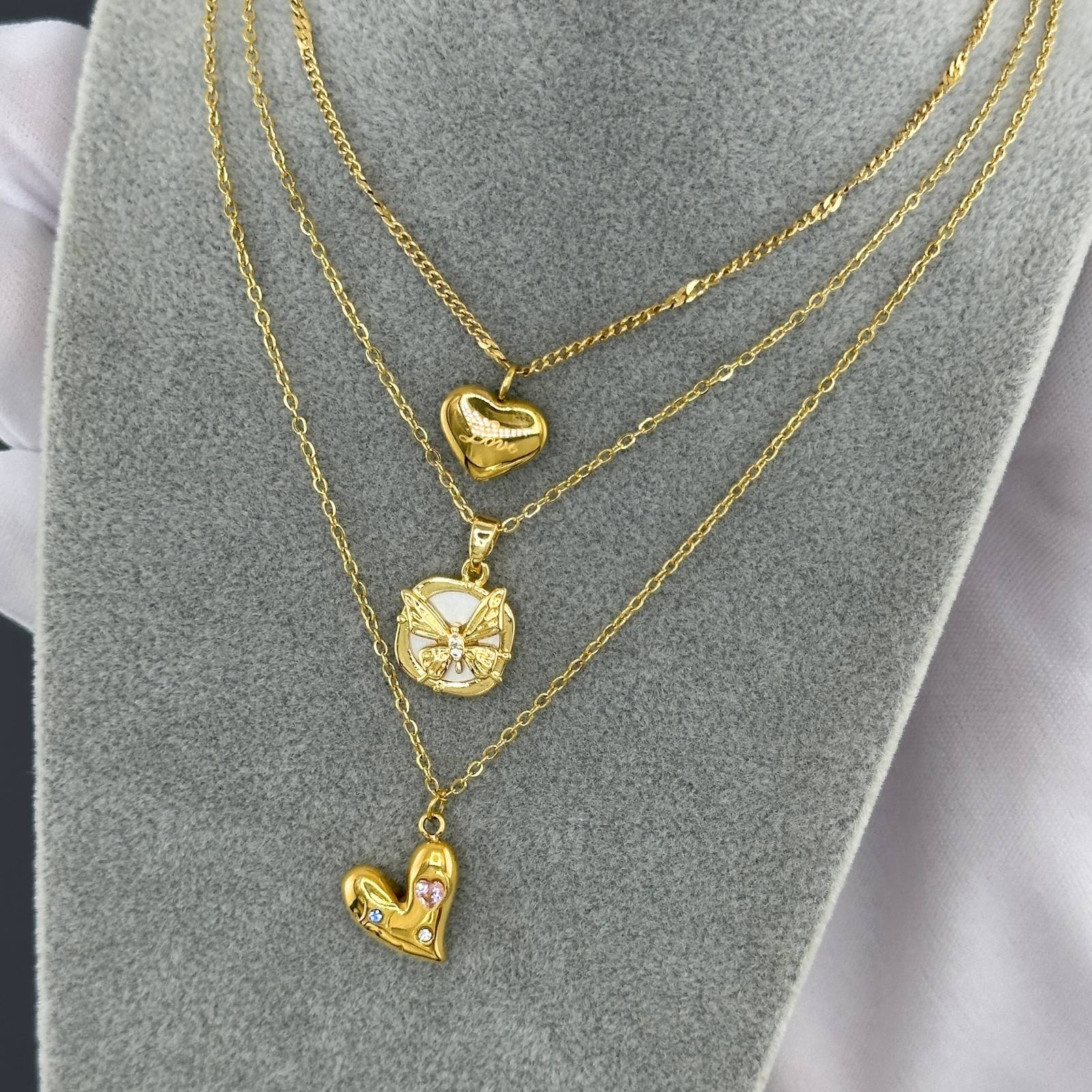 L. Style Heart with Cubic Zirconia Necklace 18K Gold Plated Steel