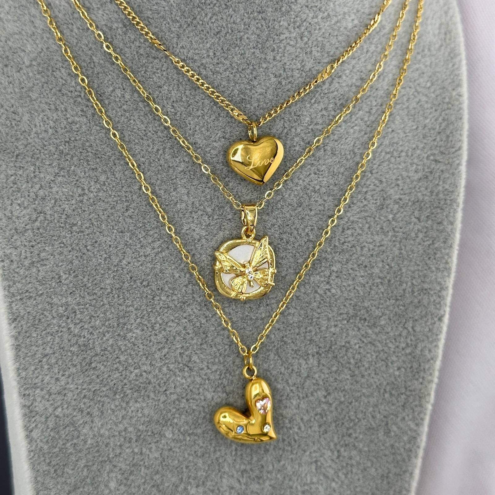 L. Style Heart with Cubic Zirconia Necklace 18K Gold Plated Steel