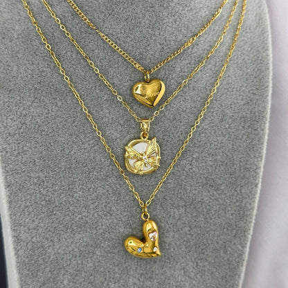 L. Style Heart with Cubic Zirconia Necklace 18K Gold Plated Steel