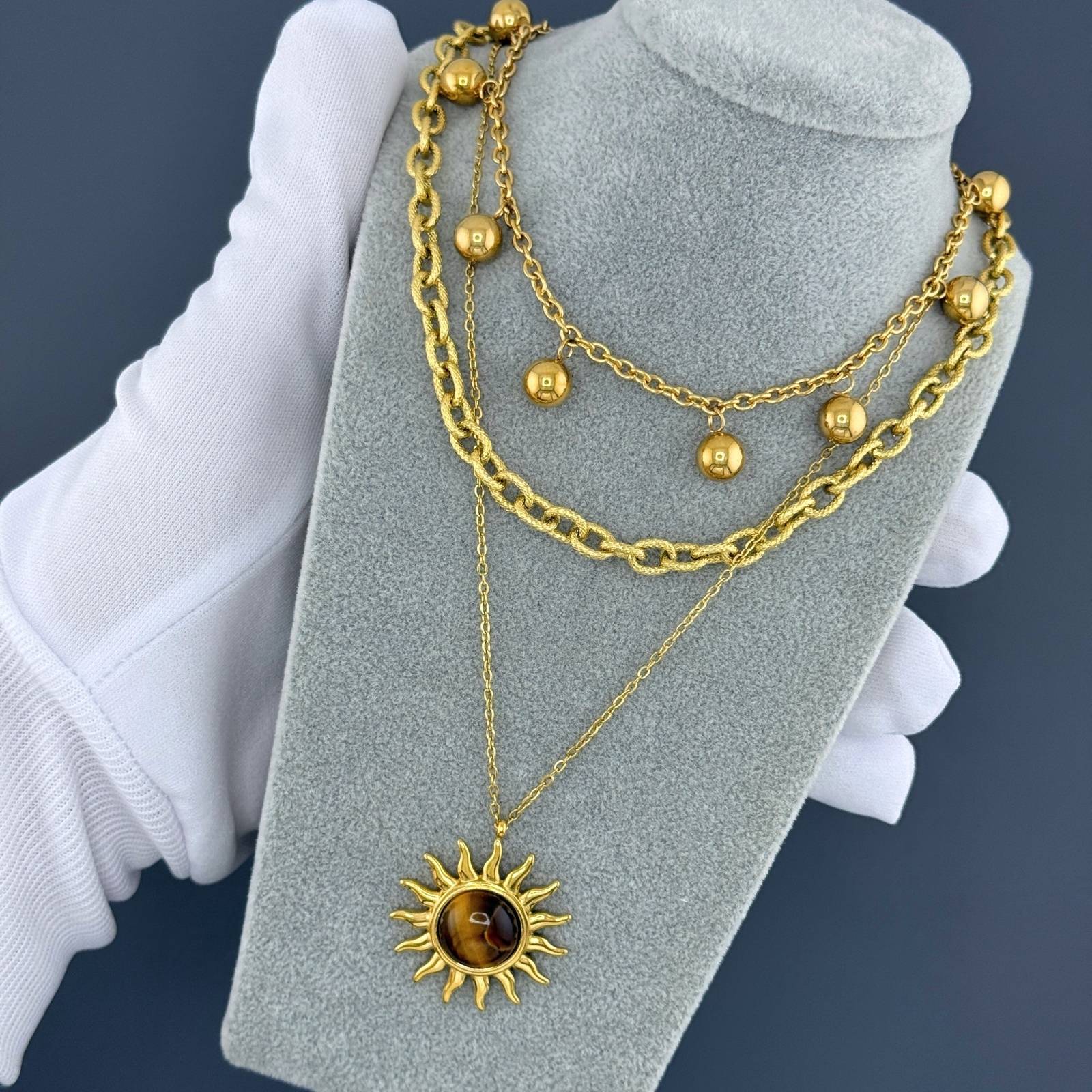 18K Gold Plated Sunburst Pendant Necklace