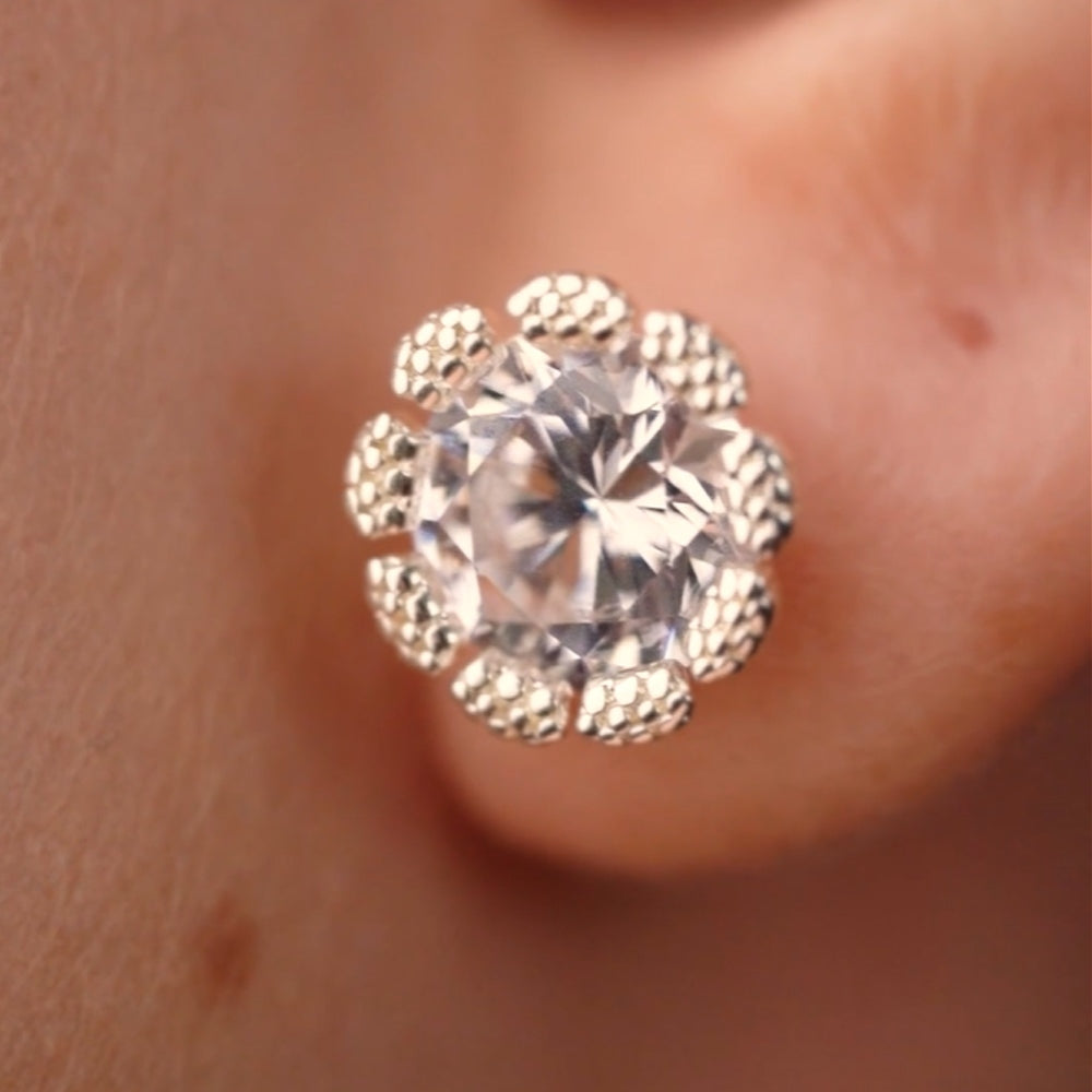 Flower Earrings Clear Stones