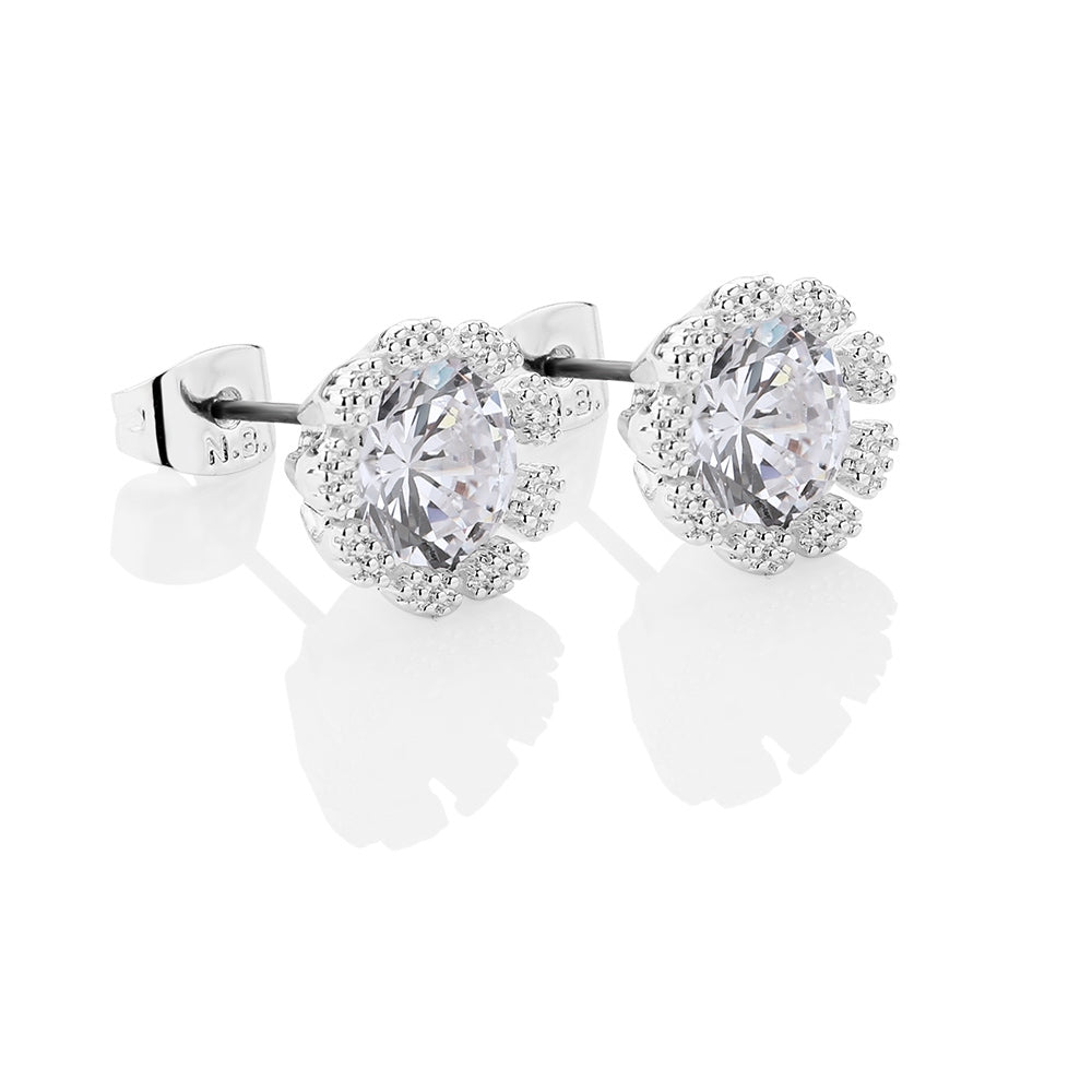 Newbridge Flower Earrings Clear Stone