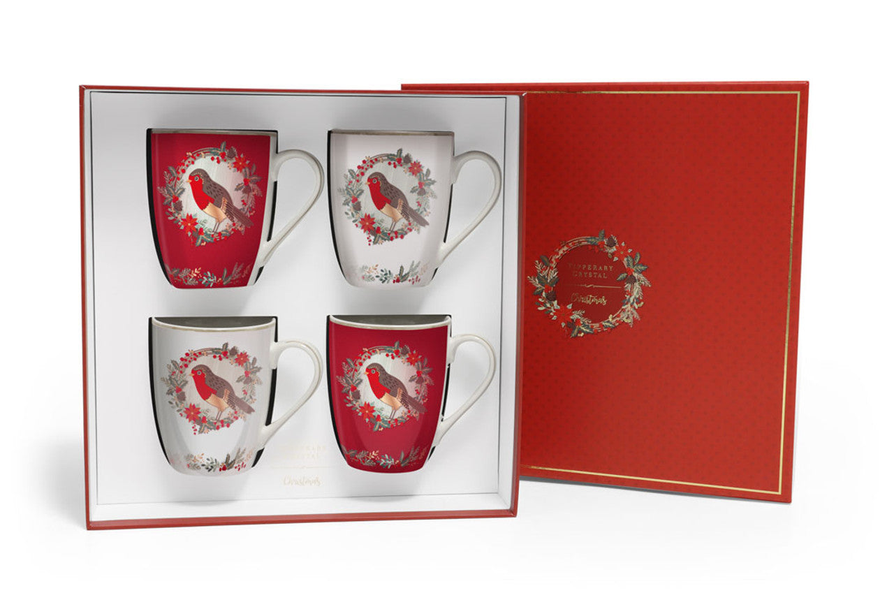 CHRISTMAS ROBIN MUG SET 4