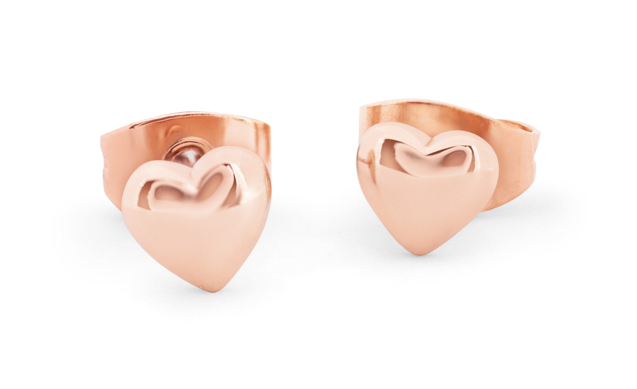 HEART STUD EARRINGS - ROSE GOLD 8MM