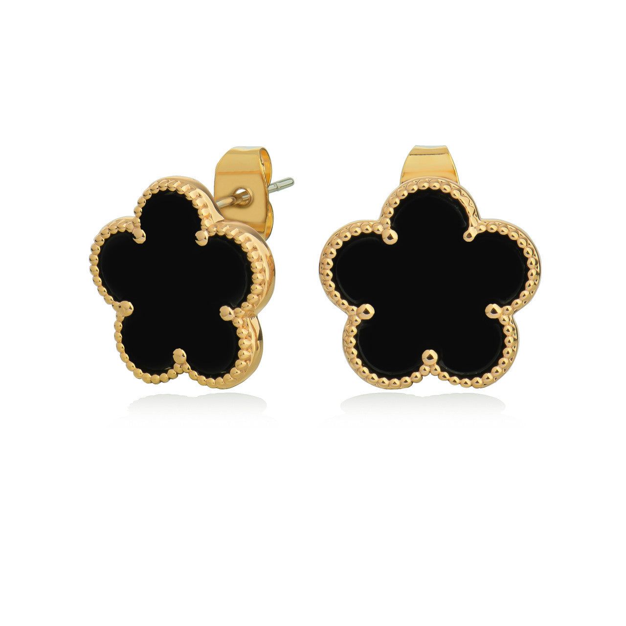Fleur Collection Black Earrings Gold