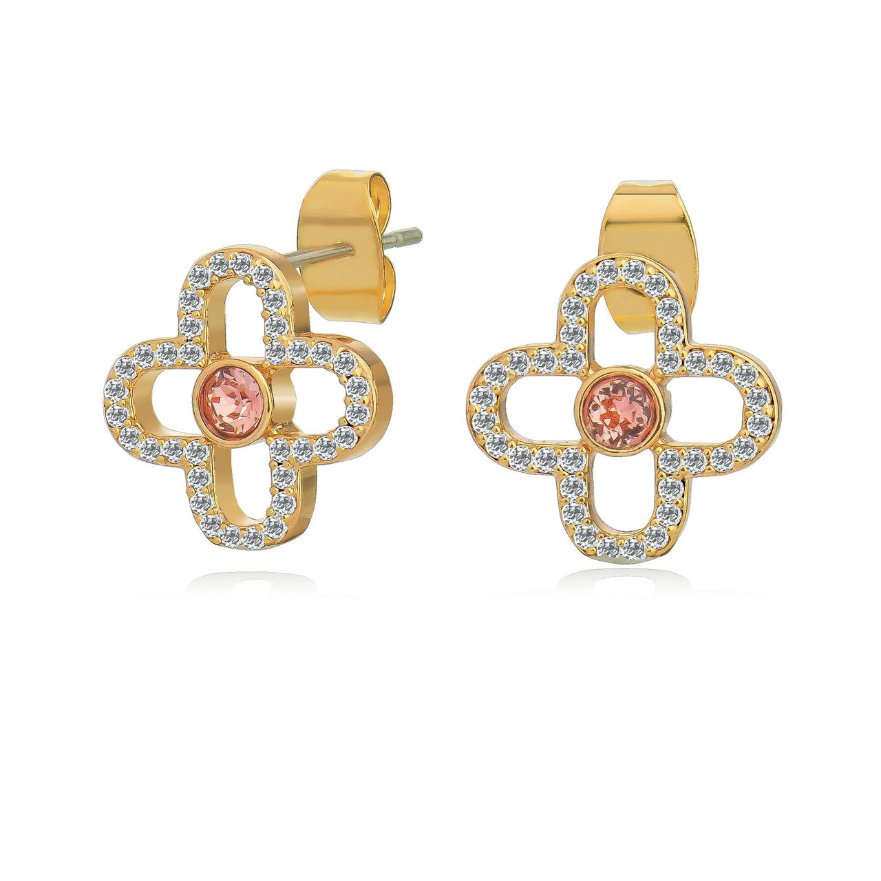 Tipperary Fleur Collection Pink Stone Earrings Yellow Gold