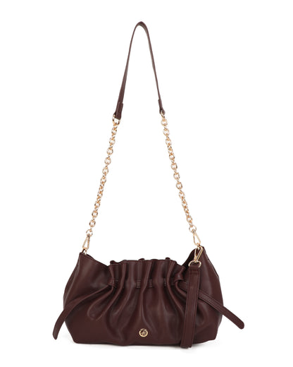 Ivy East/West Pleated Shoulder Bag Burgundy