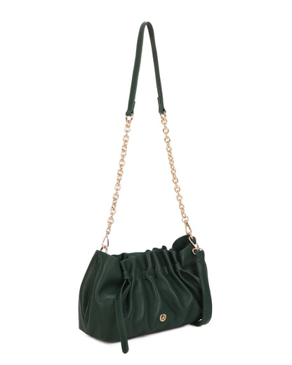 Ivy East/West Pleated Shoulder Bag Green