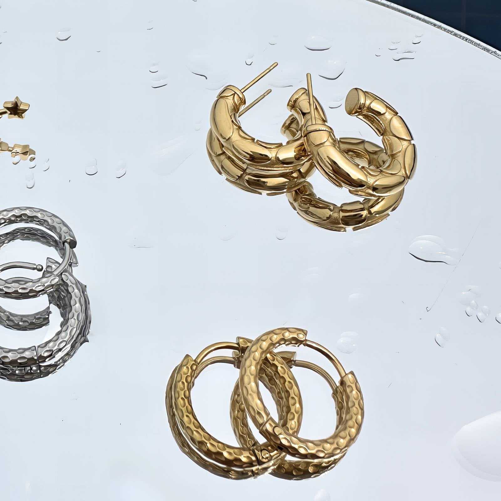 Earrings, 18K Gold Plated Steel