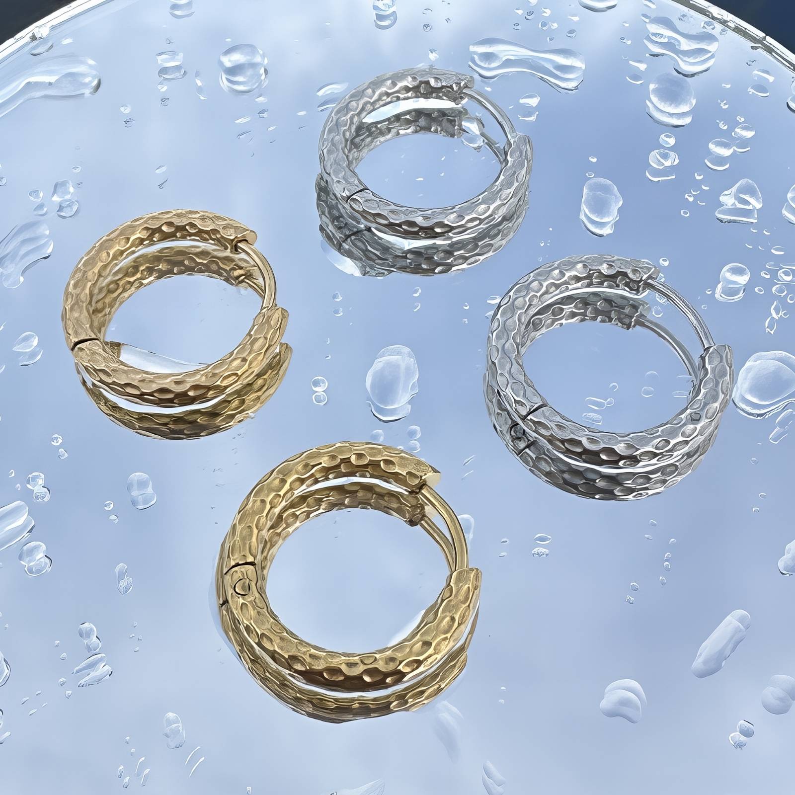 Earrings, 18K Gold Plated Steel